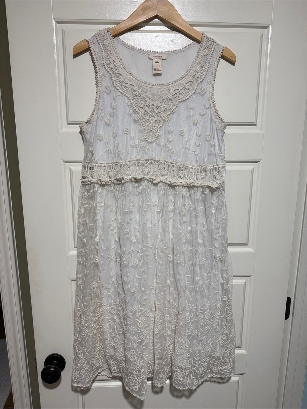 Sundance Ivory Juliet Lace-Trimmed Embroidered Midi Dress